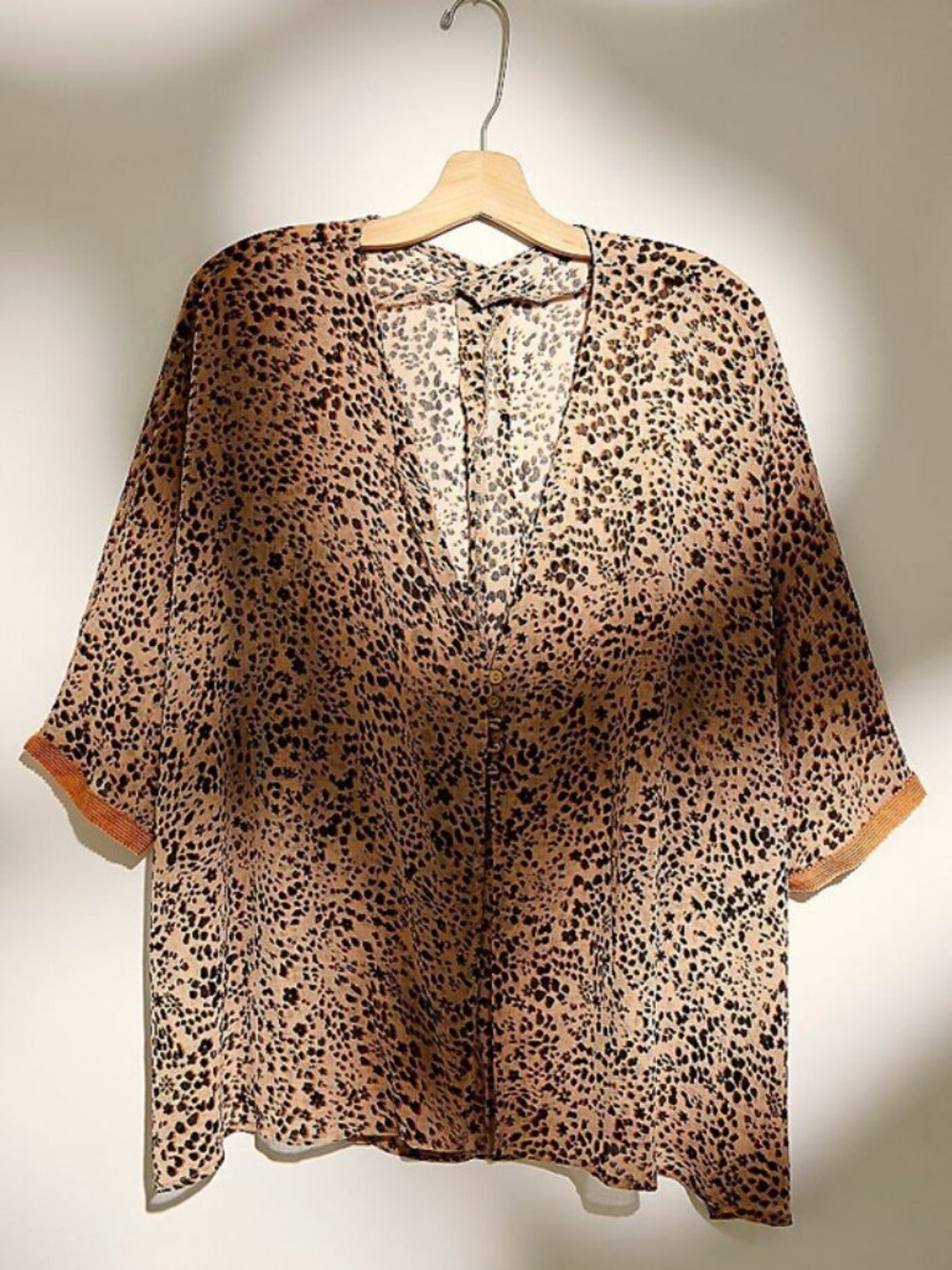 Free People Sleepin Shirt Boldly Printed Oversized Sheer Top Natural M
